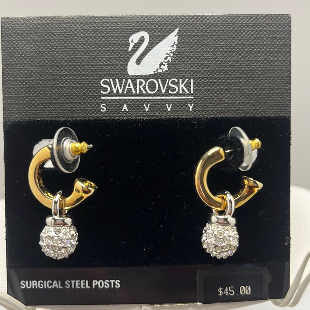 Swarovski Savvy Gold Tone Crystal Post Earings